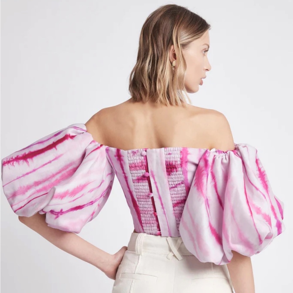 Aje Introspect off- Shoulder Top. Beautiful pink/ white top. Brand new with tags